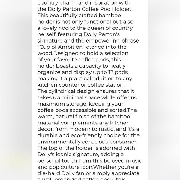 Dolly Parton Bamboo Coffee Pod Holder - Picture 4 of 8